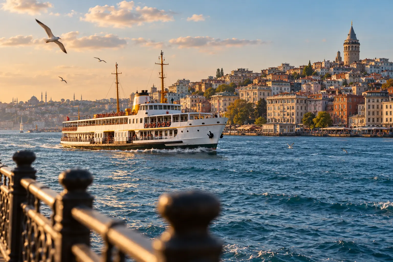 AI editorial illustration of an Istanbul ferry