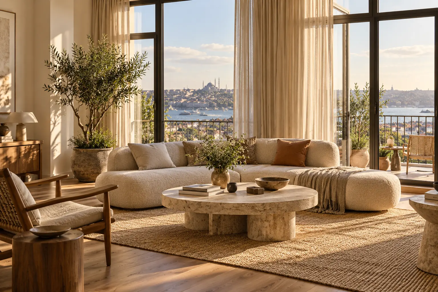 AI editorial illustration of a sunlit living room
